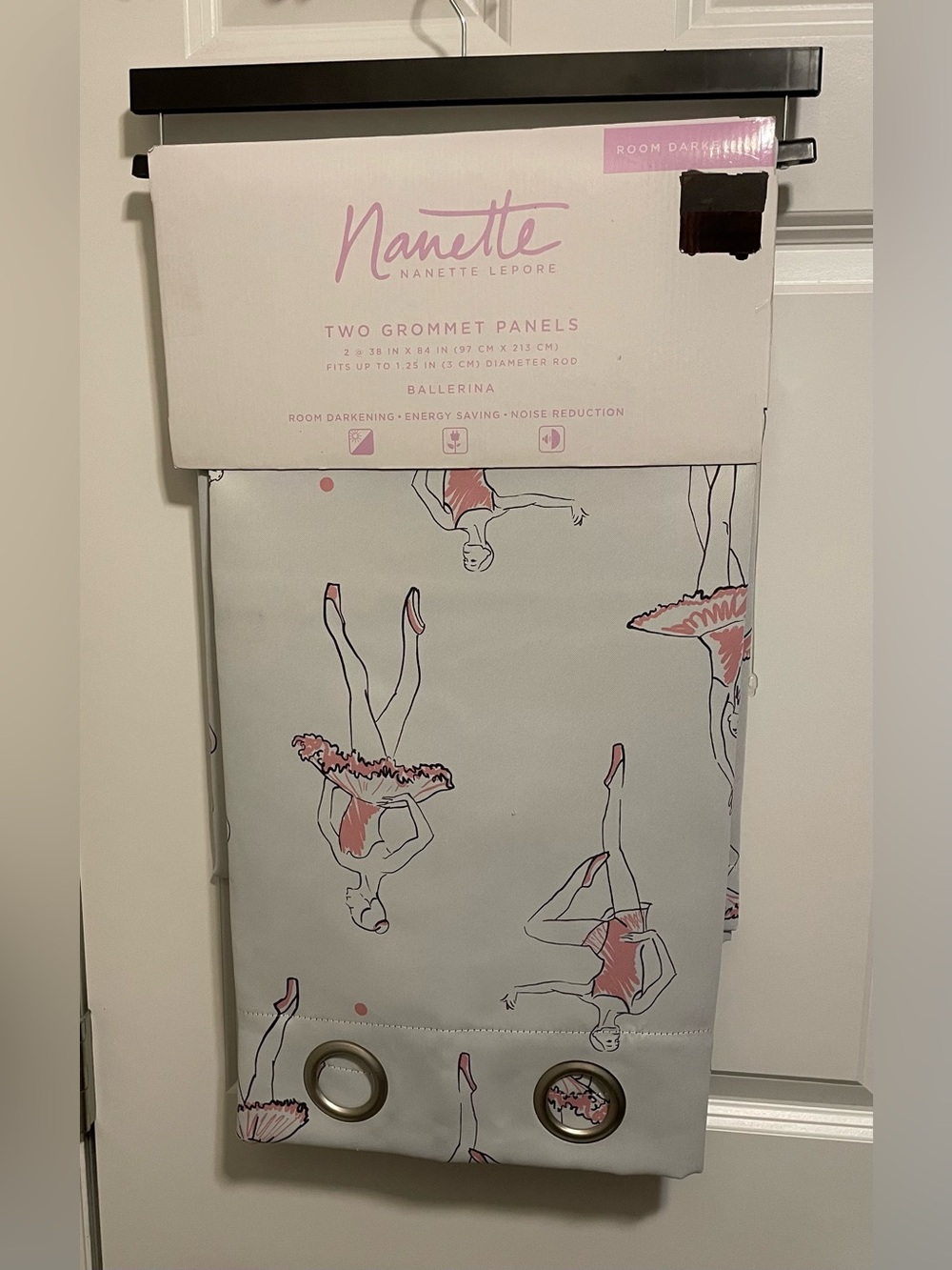 Nanette Lepore Ballerina Curtain Panels 2 Pack 38x84 Grey Pink Grommet NWT